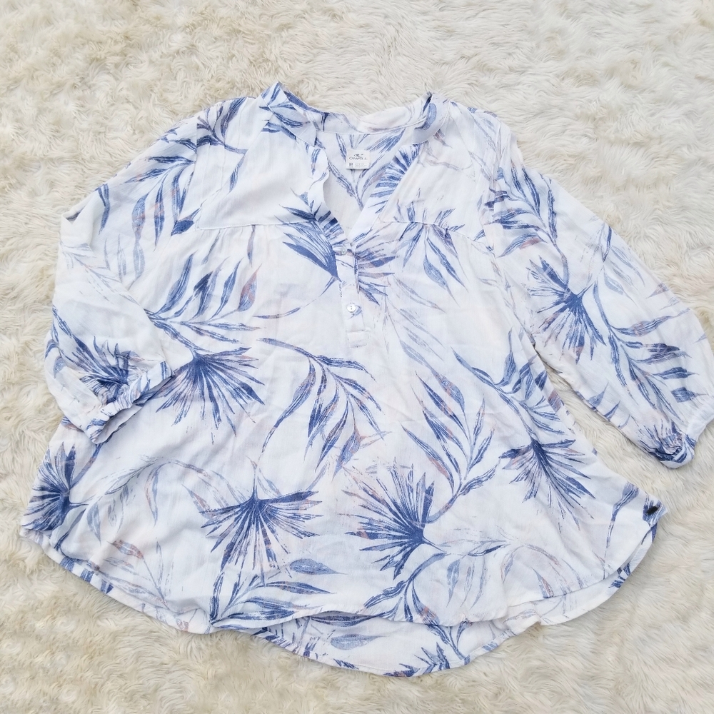 O'Neill swing top cream, blue palm leaf print M